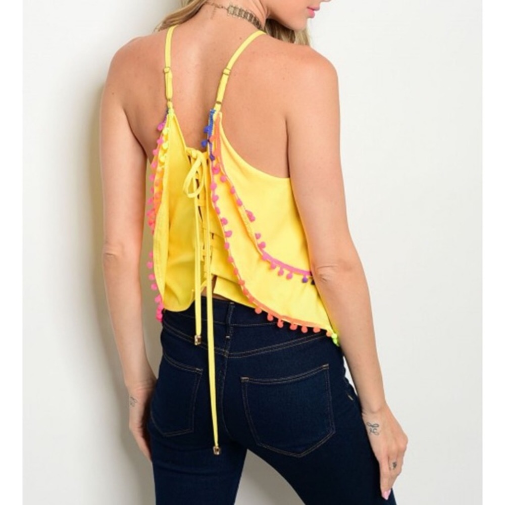 White Halter Tassel Detail Lace Up Back Top... - Picture 5 of 7